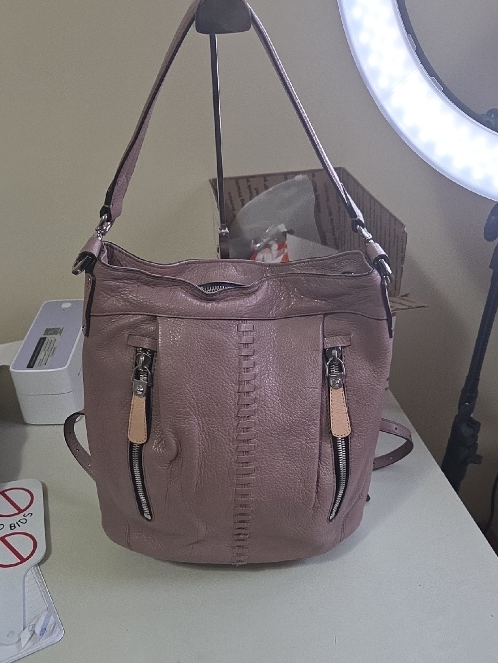 Oryany Leather Bucket Bag in Mauve - Stylish Everyday Shoulder Bag